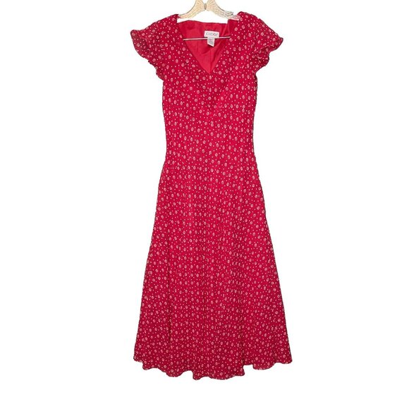 Vtg JG Hook Women Novelty Retro Rockabilly Pinup Flutter Chiffon Maxi Dress 4 - Picture 1 of 12